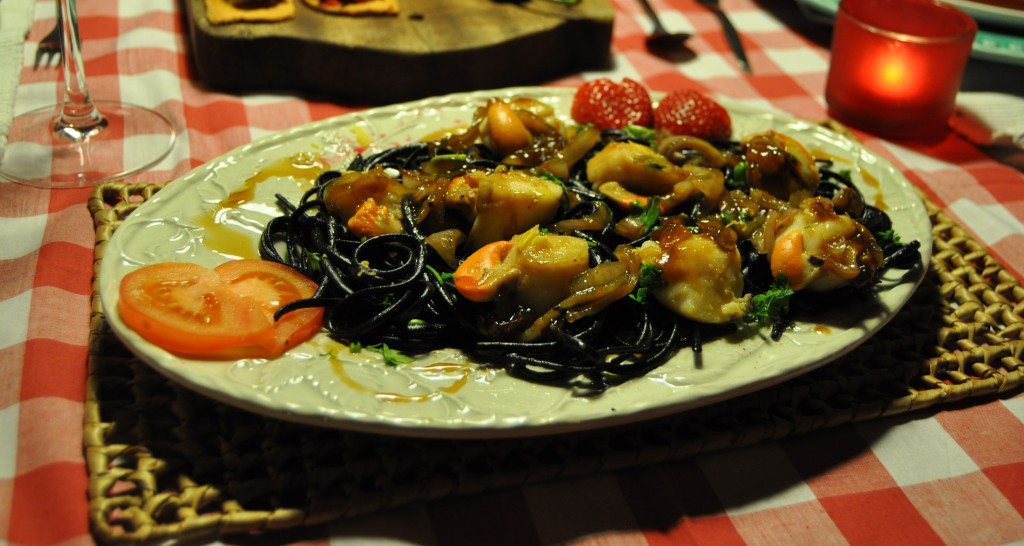 linguini com vieiras picantes