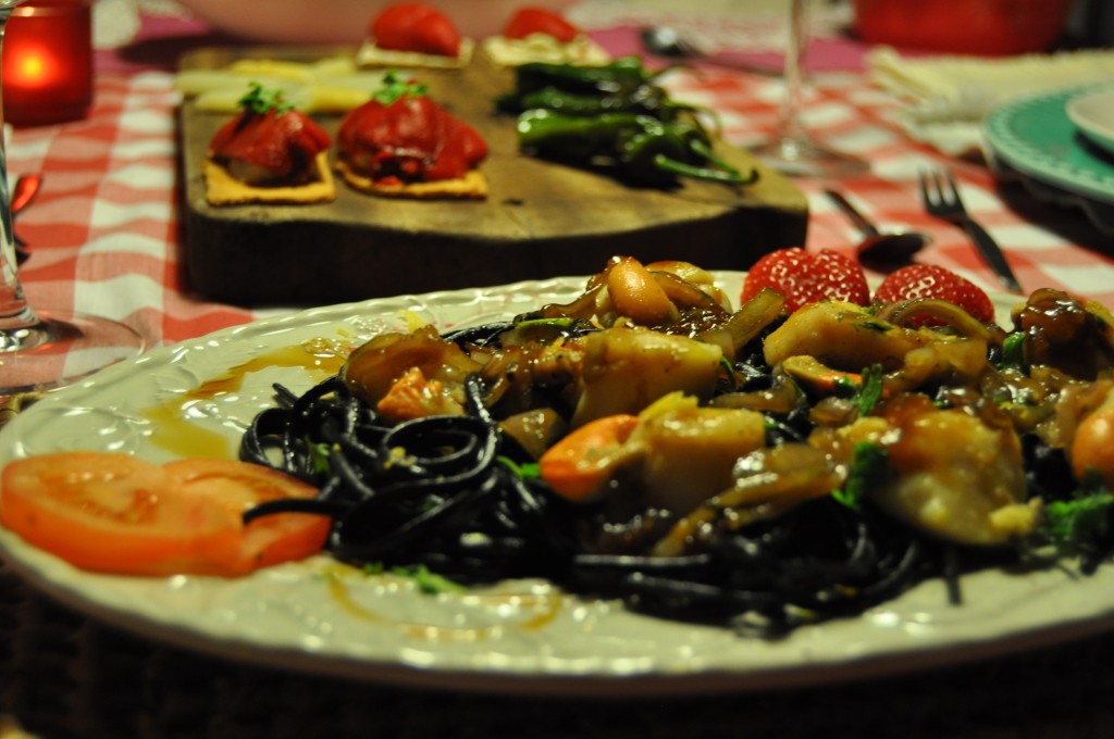 linguini tinta de choco vieiras